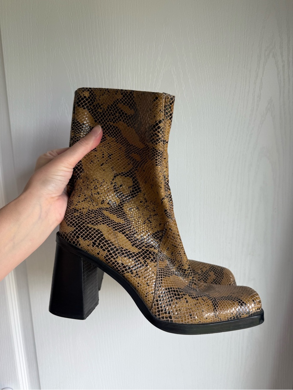 MIA y2k Snake-Print Chunky Heel Ankle Boots - Brown & Black